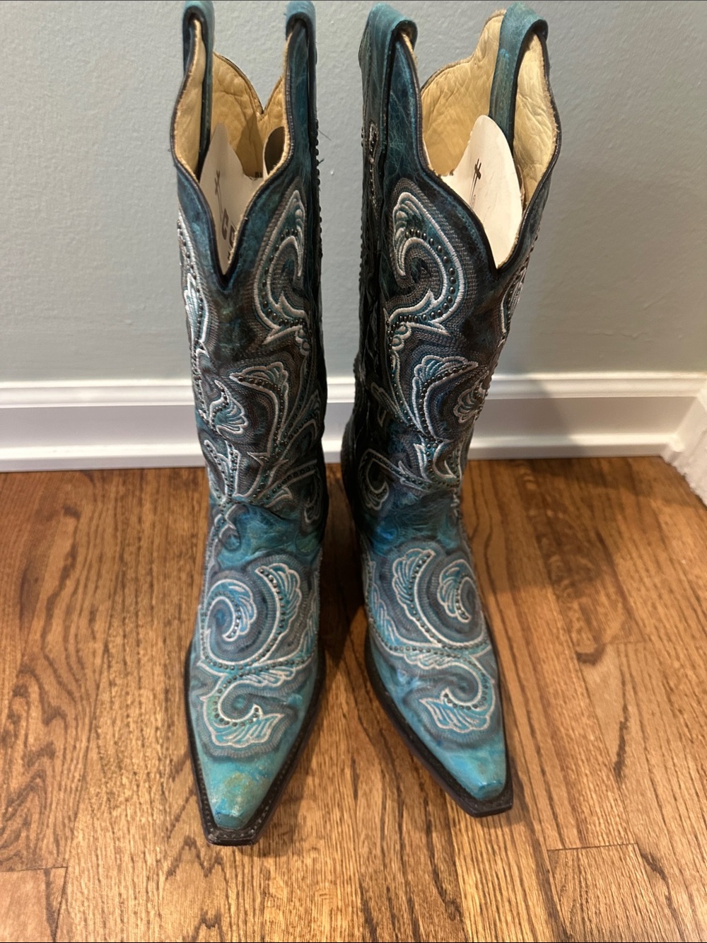 EUC Corral Teal Turquoise Embroidered Western Cowboy Boots Sz 9 - Picture 2 of 9